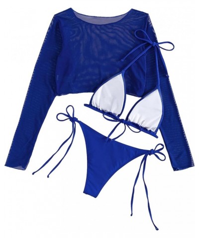 Padded Adjustable Crop Rash Guard Tankini Women Long Sleeve Swimsuit 2 Piece Bathing Suit 3 Piece Royal Blue $19.97 Swimsuits