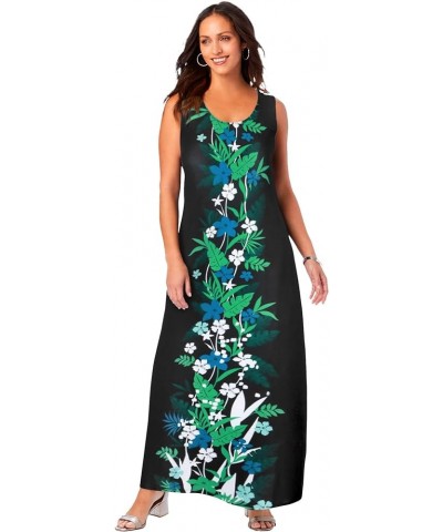 Women's Plus Size Sleeveless Knit Maxi Dress Kelly Green Graphic Tropical $20.56 Dresses