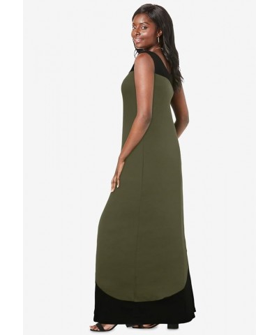 Women's Plus Size Sleeveless Knit Maxi Dress Kelly Green Graphic Tropical $20.56 Dresses