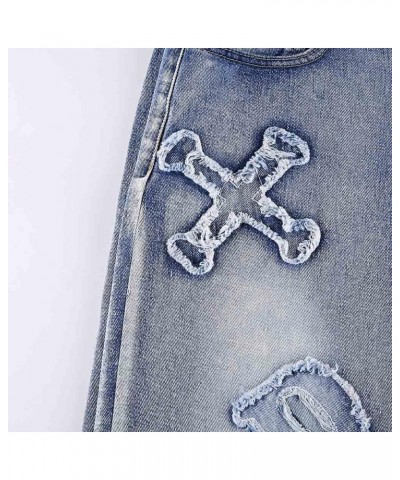 Women's Retro Denim Pants Letter Embroidered Casual Pants Gothic Street Y2K Casual Jeans Grey Blue $22.13 Jeans