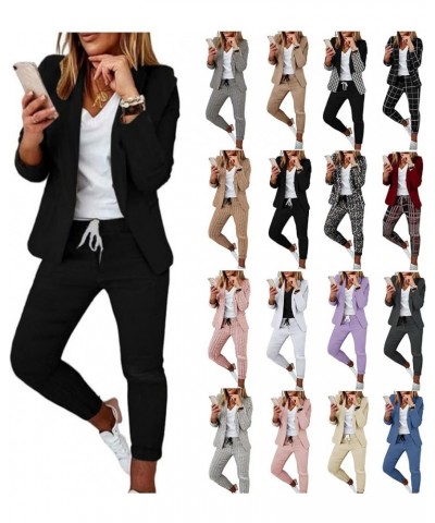 Women's Business Blazer Pant Suit Set for Work Fall Two Piece Outfits Shoulder Pad Blazer Jacket and Pants Solid Sets Z-multi...